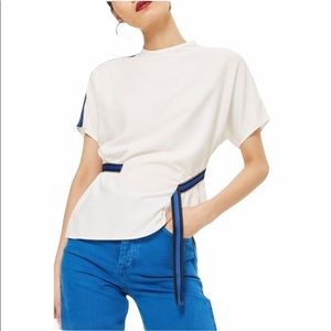 New TOPSHOP White Sport Trim Side Stripe Blouse